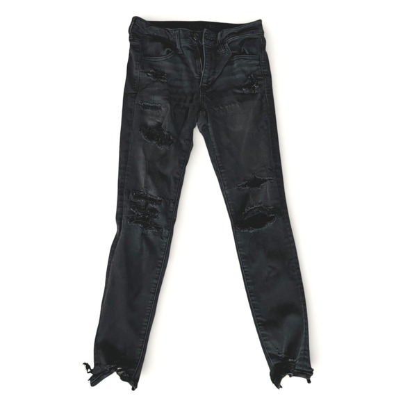 American Eagle Outfitters Denim - American Eagle Next‎ Level Stretch Skinny Jeans Black Distressed Womens 6